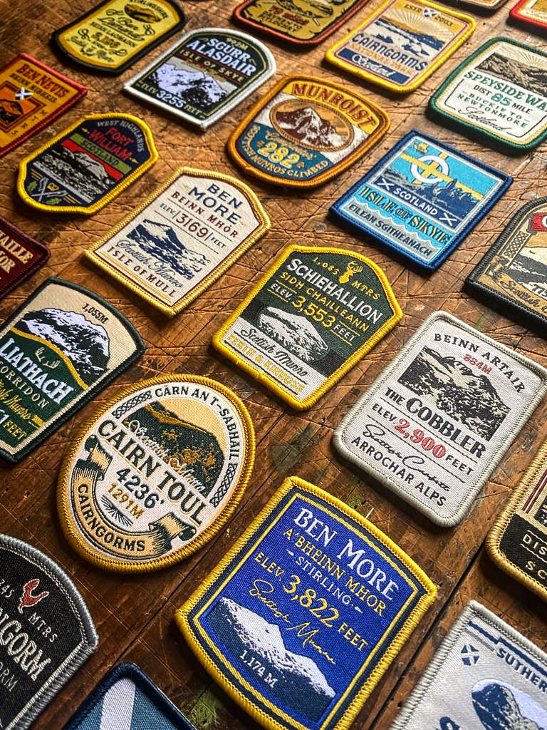 Full set of 33 Scotland patches styled shot – retro whisky label woven patch collection