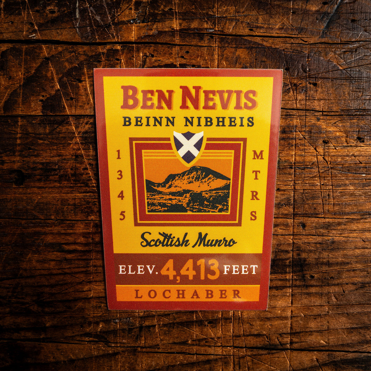 Ben Nevis waterproof vinyl sticker – 62mm x 62mm, UV resistant, dishwasher safe, Scottish mountain sticker