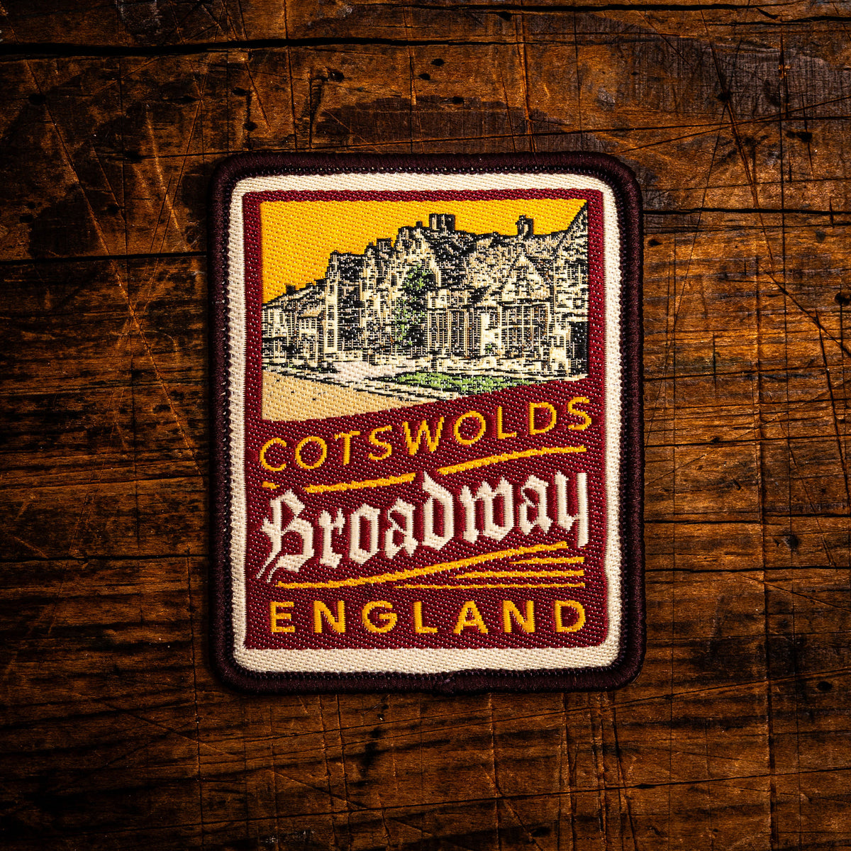 Broadway retro woven patch - quintessential Cotswolds village in Worcestershire, iron-on backing