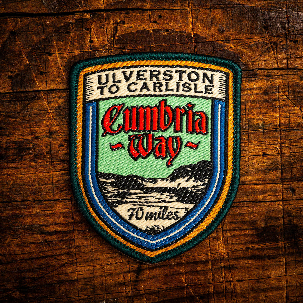 Cumbria Way retro woven patch - long distance trail through the heart of the Lake District, iron-on backing