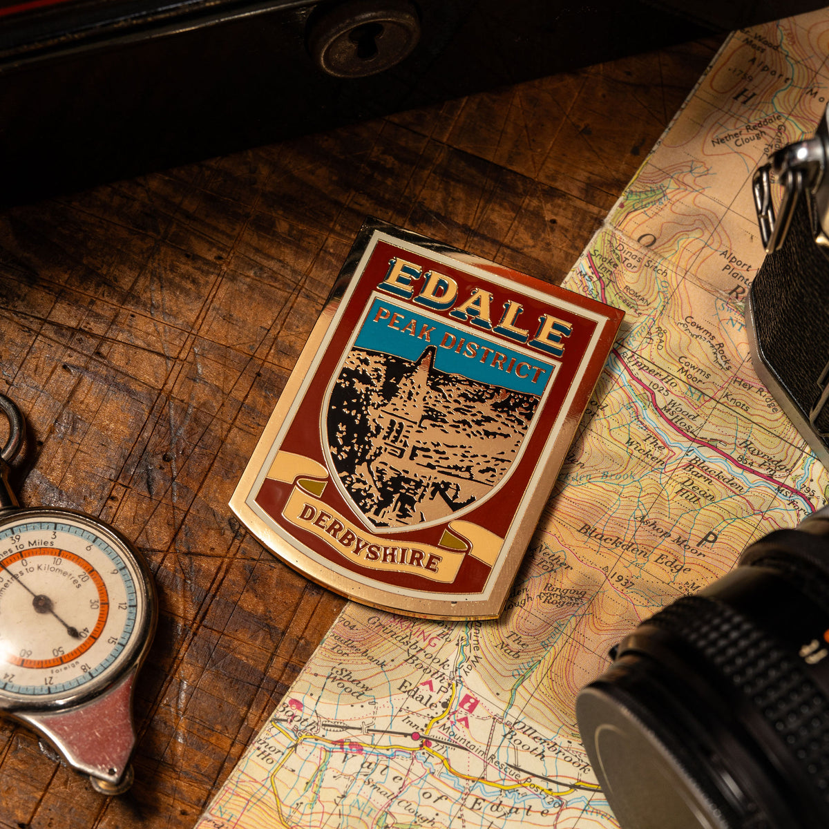 Edale fridge magnet close-up - hard enamel magnetic keepsake for Peak District visitors