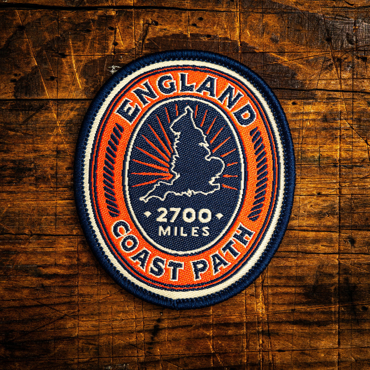 England Coast Path retro woven patch – new national trail, one of world's longest continuous routes, iron-on