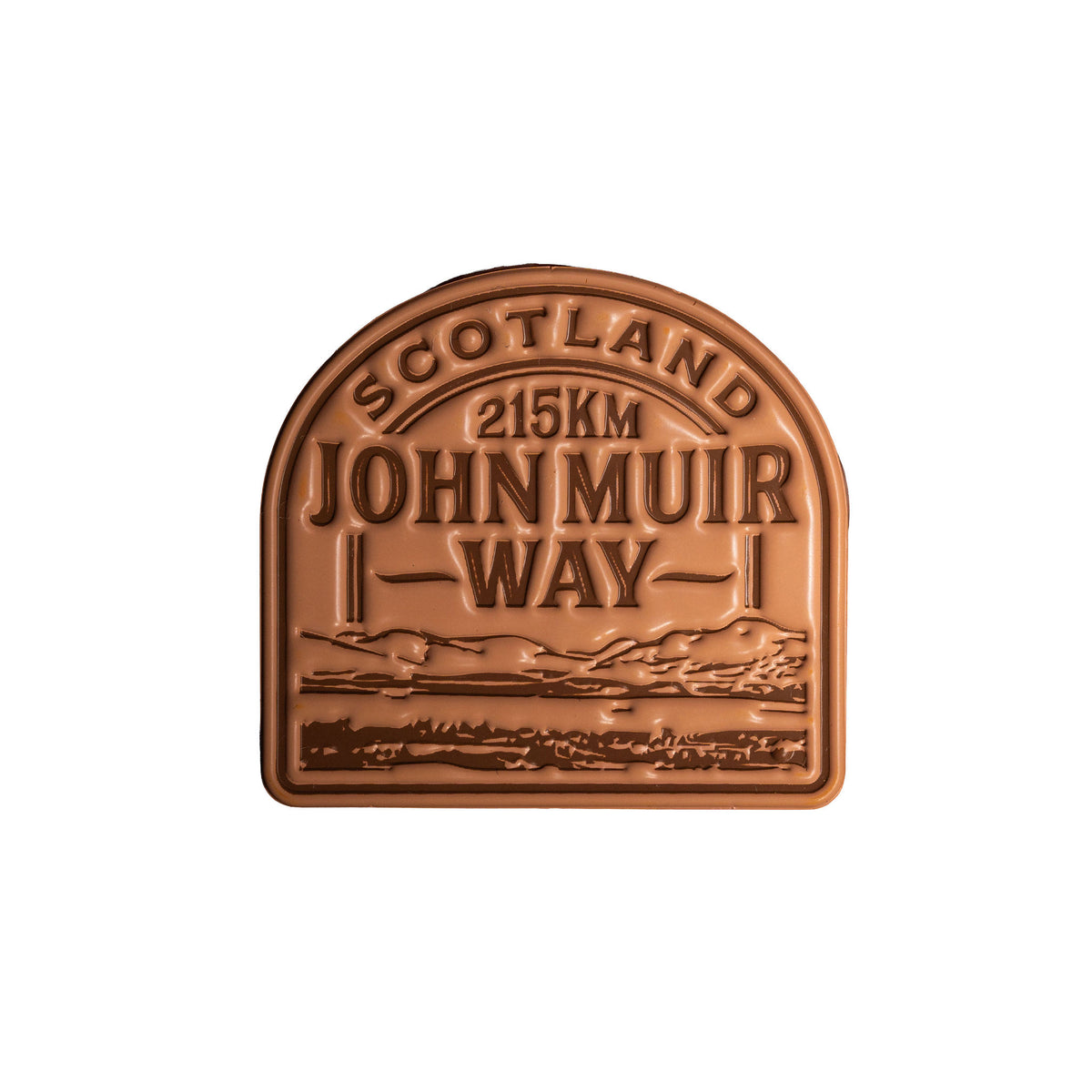 John Muir Way bikepacking patch product shot - retro woven cycling route patch