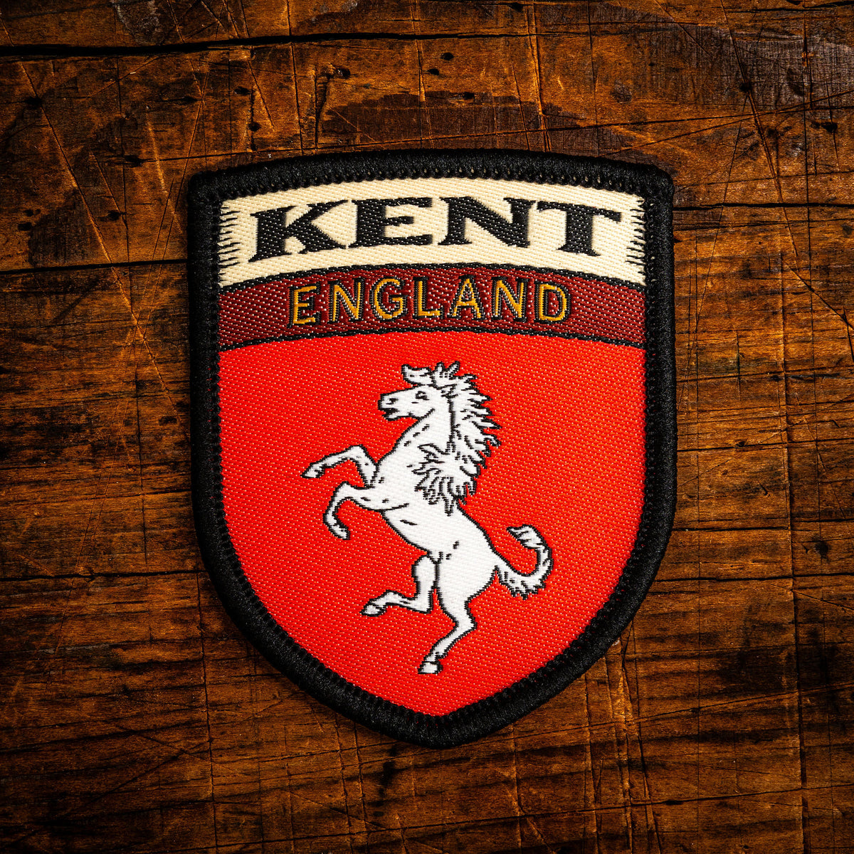 Kent county flag retro woven patch - county flag of Kent, England, iron-on backing, recycled yarn