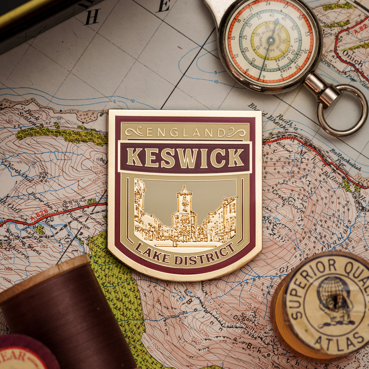 Keswick hard enamel fridge magnet - historic Lake District market town, beer pump clip design