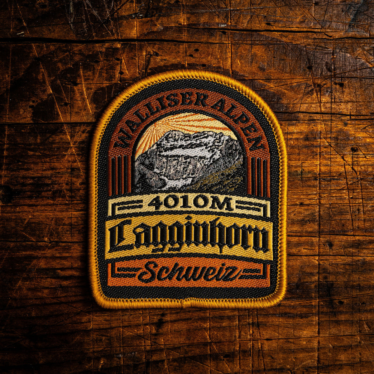 Lagginhorn retro woven patch - classic 4000m Alpine peak in the Weissmies group, iron-on backing