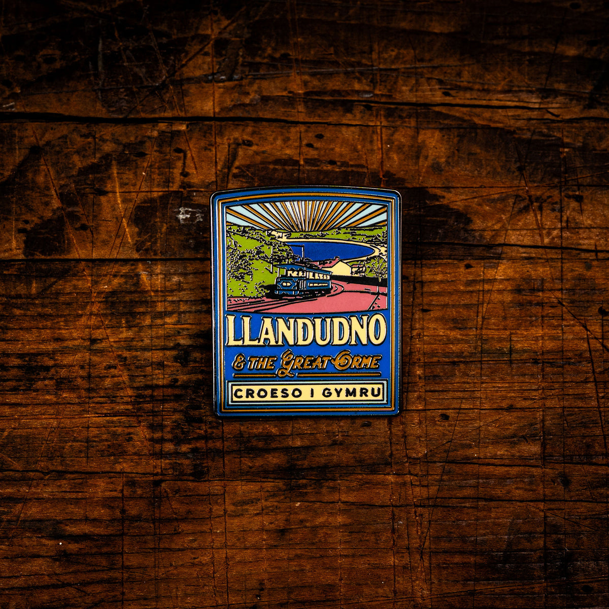 Llandudno hard enamel pin badge - popular North Wales coastal town, Celtic design, butterfly clasp