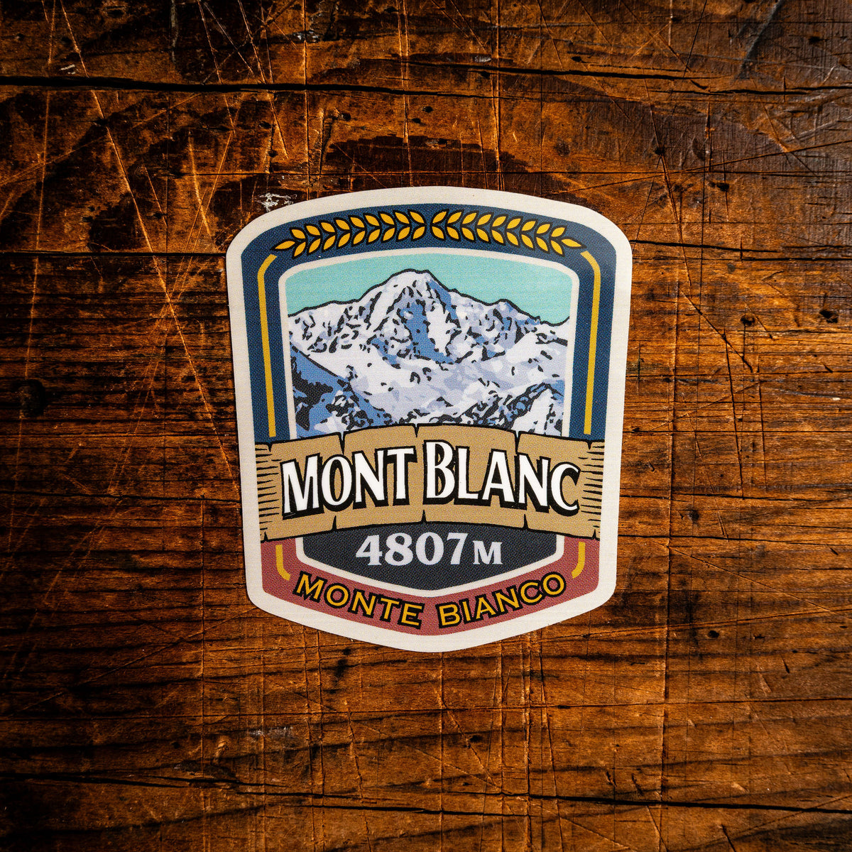 Mont Blanc waterproof vinyl sticker – 5.2cm x 6cm, UV resistant, dishwasher safe, Alps mountain sticker