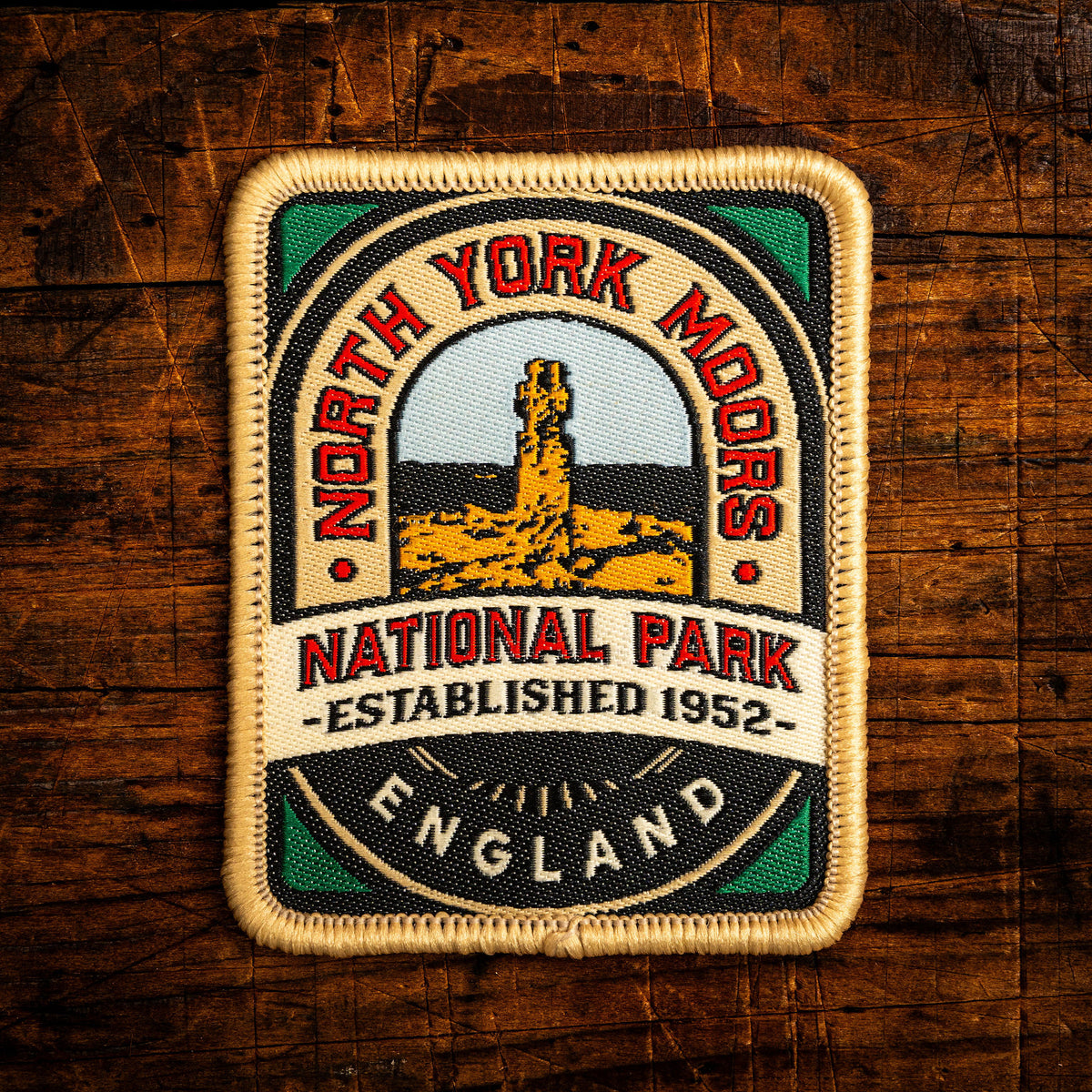 North York Moors National Park retro woven patch - beautiful moorland national park, iron-on backing