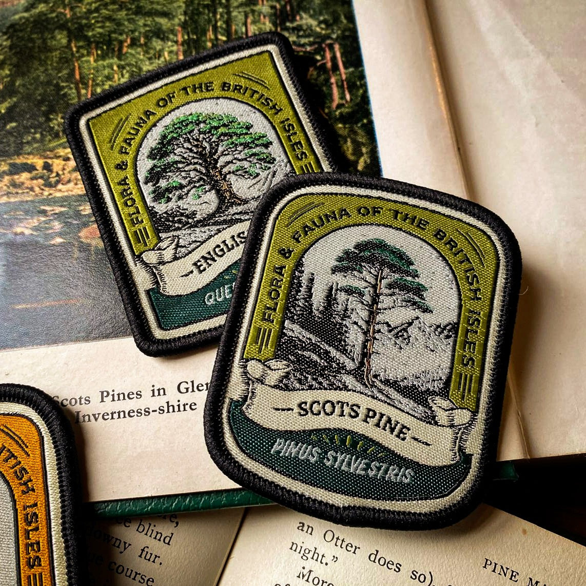 British Wildlife flora patches on outdoor gear - Scots Pine patch included in collection