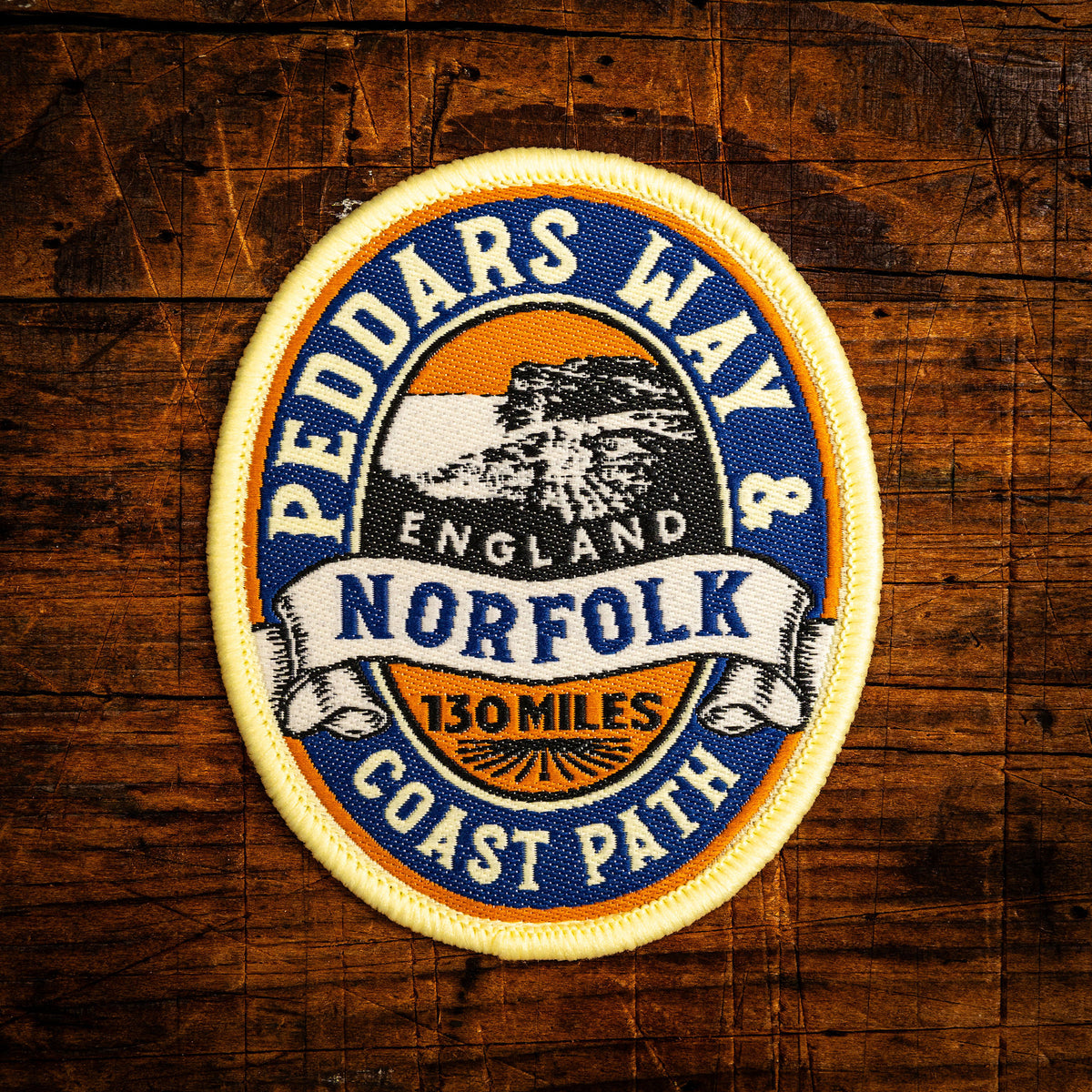 Peddars Way & Norfolk Coast Path retro woven patch – 130 mile national trail in east England, iron-on