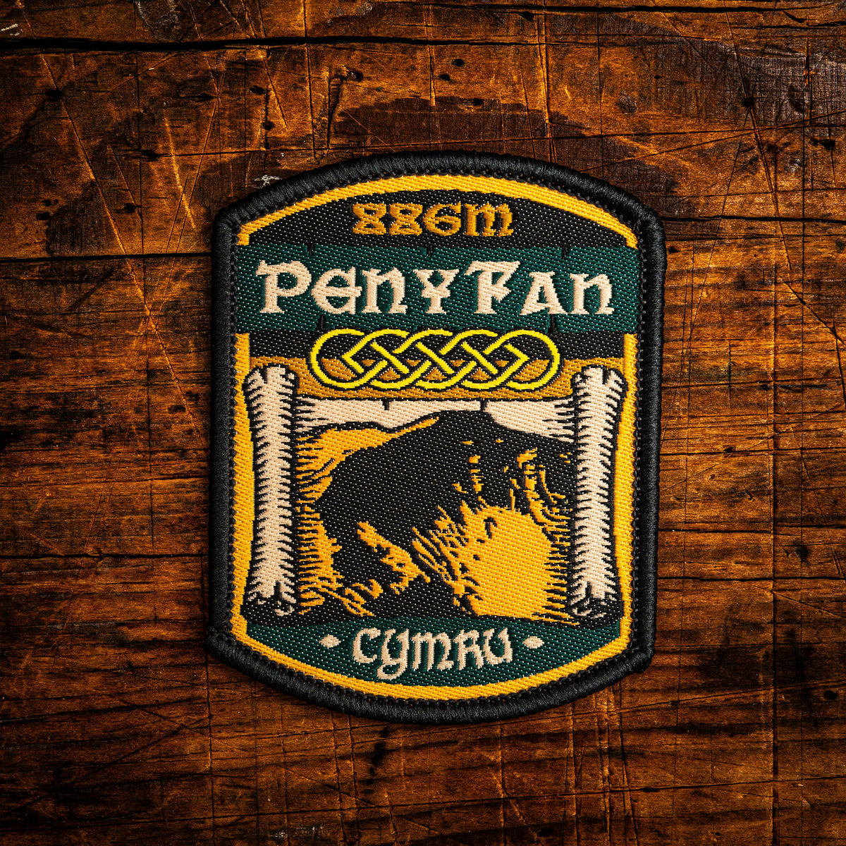 Pen Y Fan Celtic design woven patch – highest mountain in south Wales, Brecon Beacons, iron-on backing