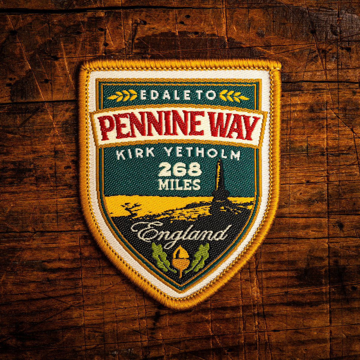 Pennine Way retro woven patch – national trail from Edale to Kirk Yetholm, iron-on backing, recycled yarn