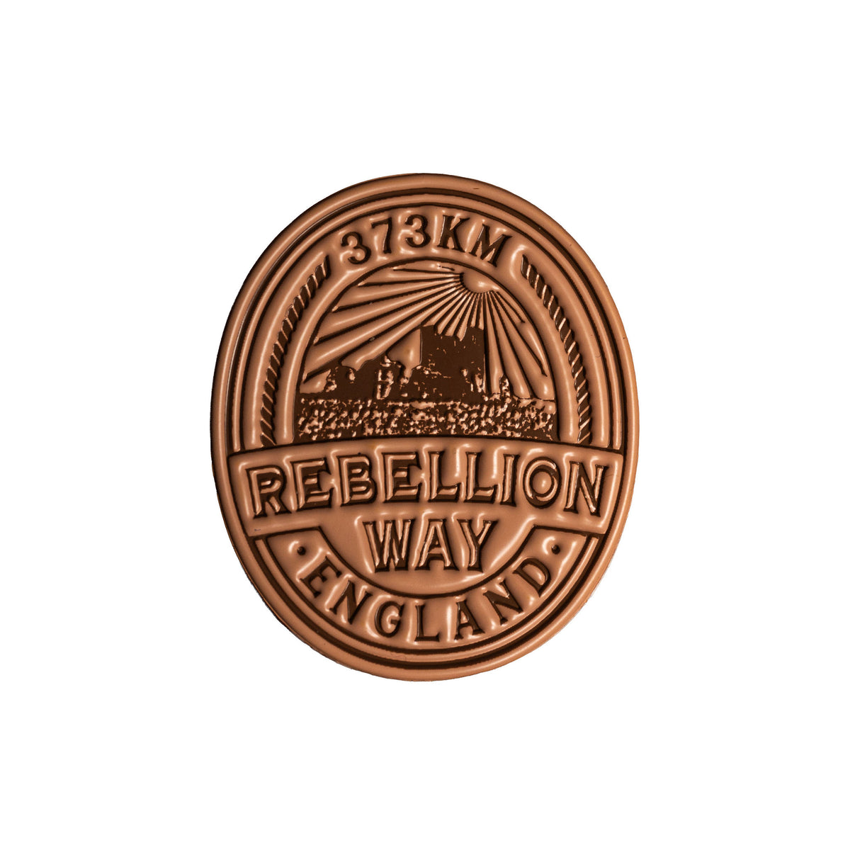 Rebellion Way bikepacking patch lifestyle shot - retro woven cycling route patch on gear
