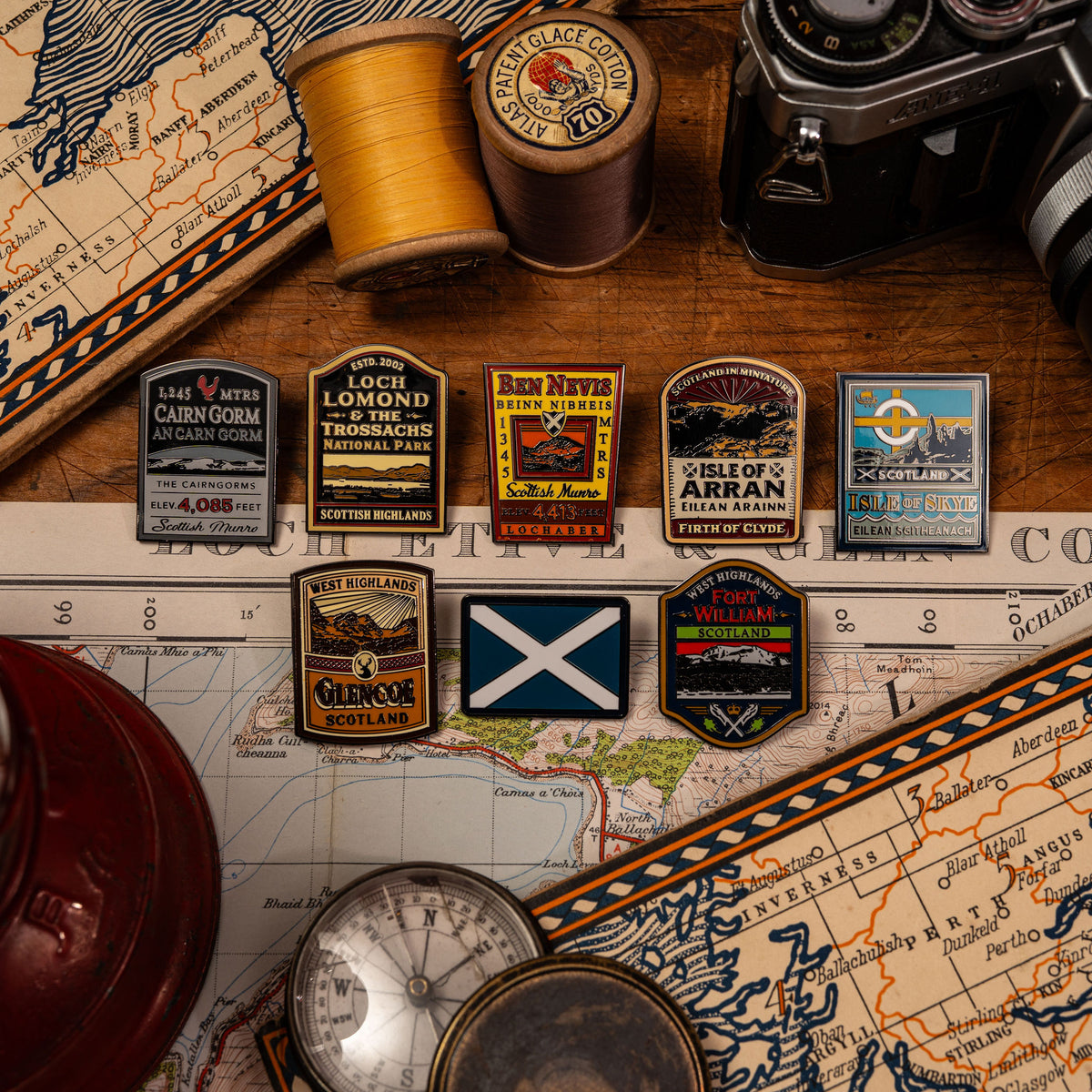 Glencoe pin close-up - hard enamel Scottish Highlands pin for outdoor enthusiasts