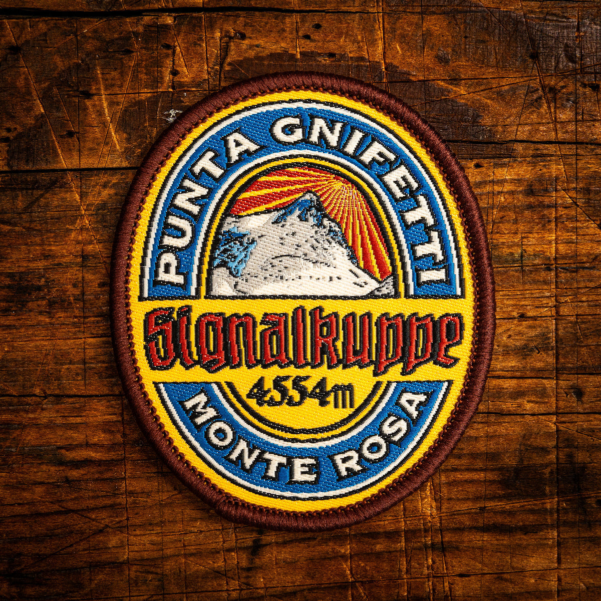 Signalkuppe retro woven patch – one of the highest peaks in the Alps, iron-on backing, recycled yarn