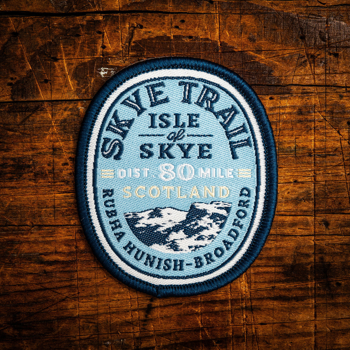 Skye Trail retro woven patch - iconic long distance walking route on the Isle of Skye, iron-on backing