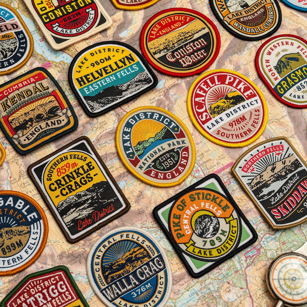 Adventure Patch Company Lake District patches styled on outdoor gear – woven hiking patches for fell walkers