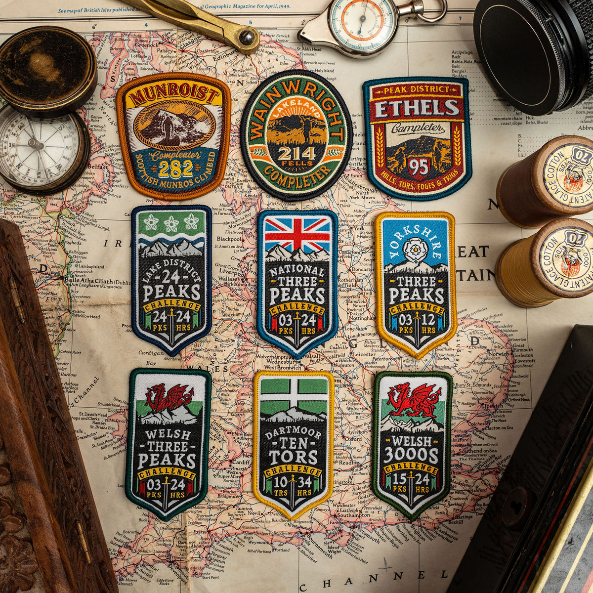Adventure Patch Company challenge patches styled on outdoor gear – woven commemmorative hiking patches