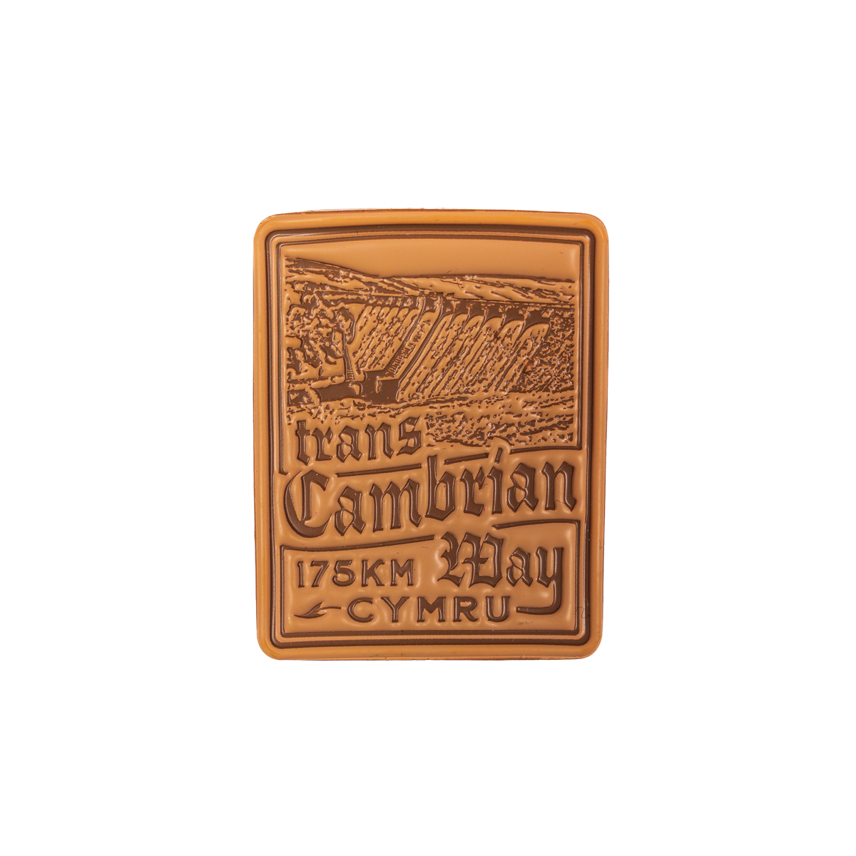 Trans Cambrian Way bikepacking patch close-up - retro woven cycling route patch product shot