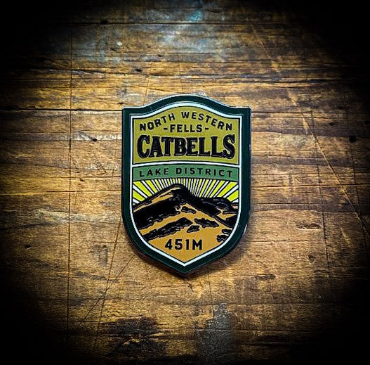 Catbells hard enamel pin – North Western Fells Lake District Wainwright, vintage beer pump clip design, 2.5cm x 3.5cm