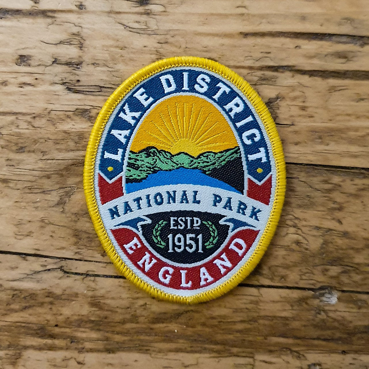 Lake District National Park patch product shot – woven patch retro design