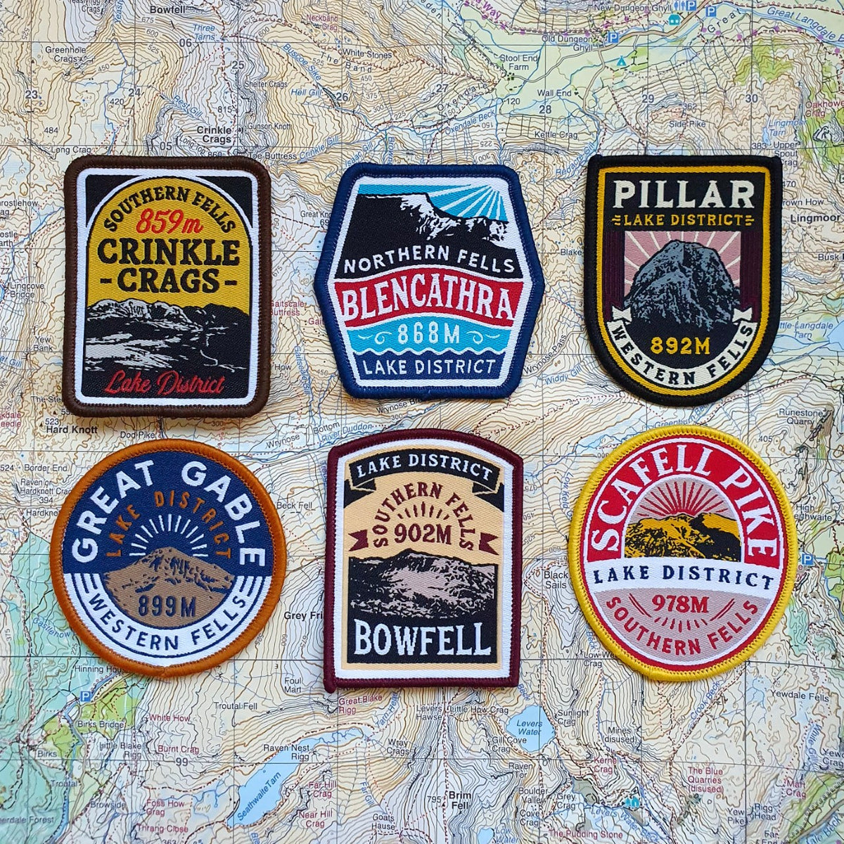 Wainwright's finest half dozen Lake District Fells patches set of six – retro woven hiking patches