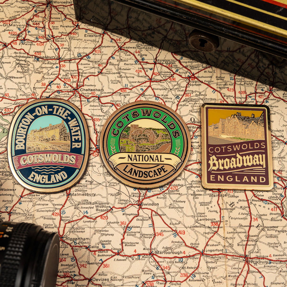 Broadway fridge magnet close-up detail - hard enamel magnetic keepsake for Cotswolds visitors