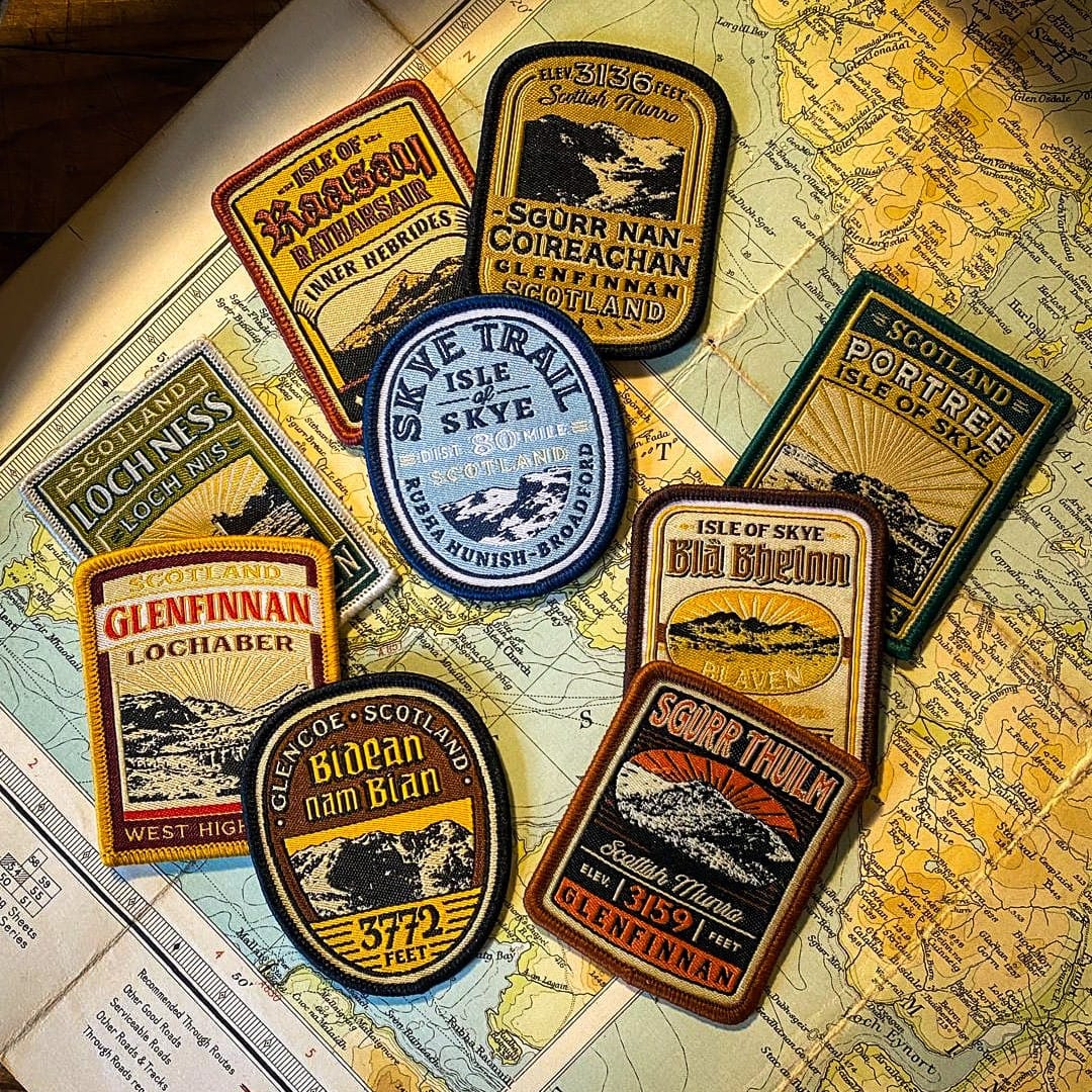 Bidean Nam Bian patch lifestyle shot - retro woven patch for Glen Coe Munro baggers