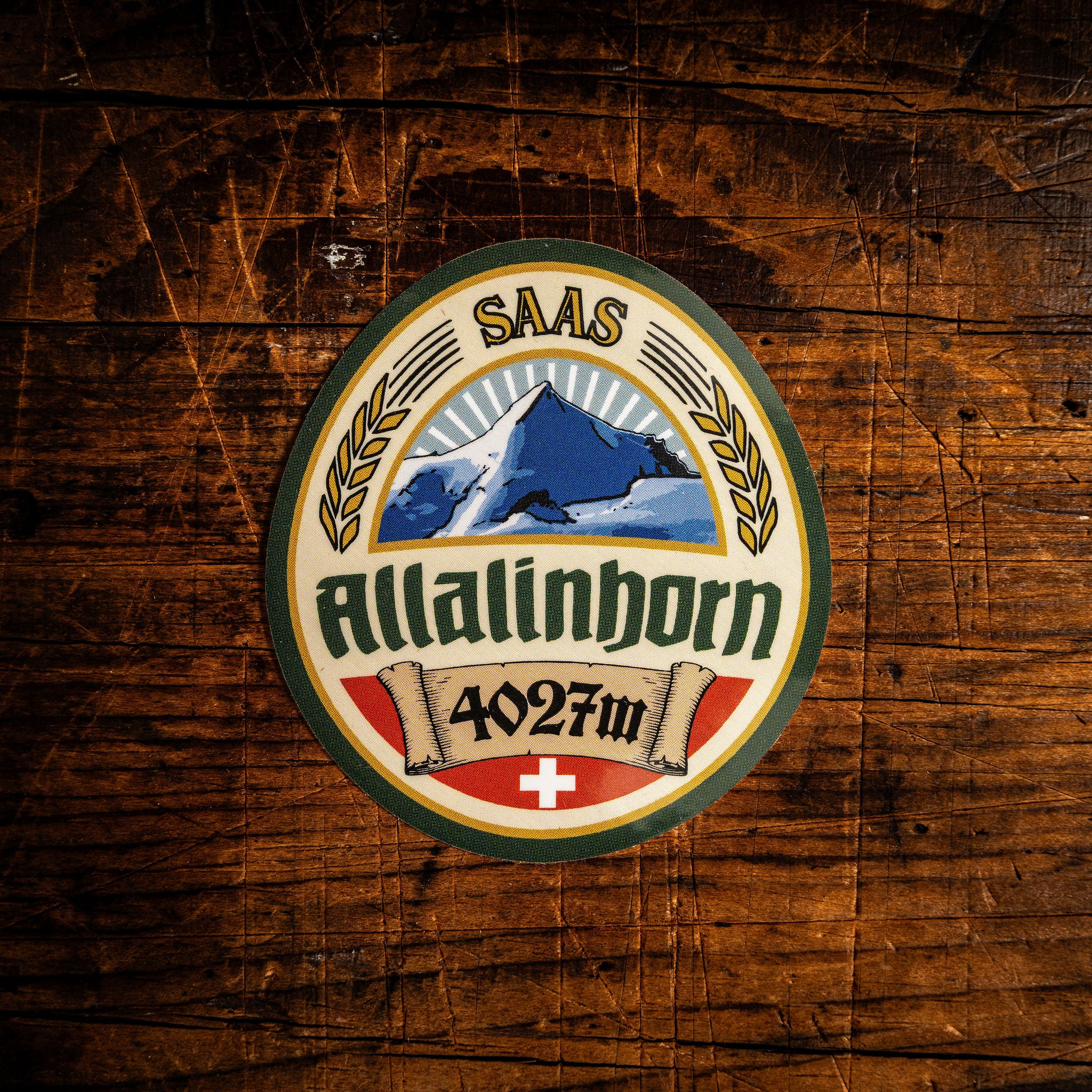 Allalinhorn waterproof vinyl sticker – 5.5cm x 6.1cm, UV resistant, dishwasher safe, Alps 4000m sticker