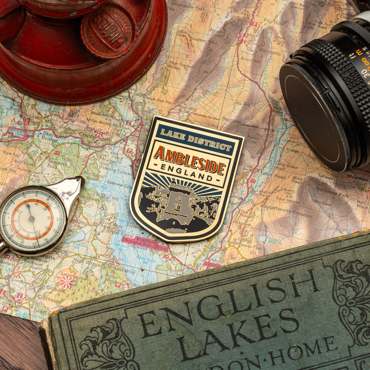 Ambleside fridge magnet close-up - hard enamel magnetic keepsake for Lake District visitors