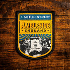 Ambleside retro woven patch – Lake District town at north end of Windermere, beer pump clip design, iron-on