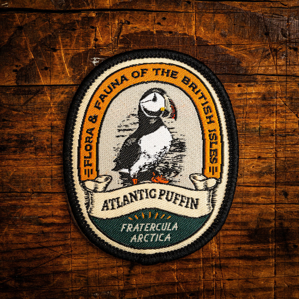 Atlantic Puffin retro woven patch - iconic British seabird, wildlife patch, iron-on backing