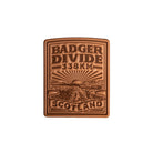 Badger Divide bikepacking patch close-up - retro woven cycling route patch product shot