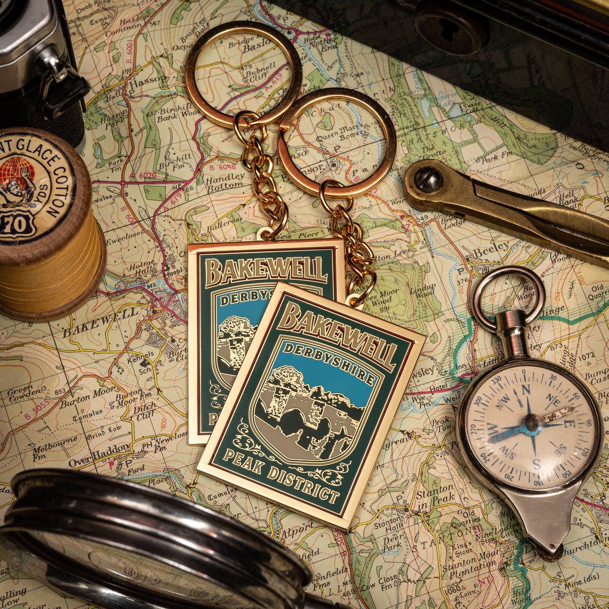 Bakewell keyring lifestyle shot - hard enamel keyring displayed on keys