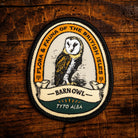 Barn Owl retro woven patch - iconic British bird of prey, wildlife patch, iron-on backing