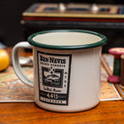 Ben Nevis camp mug close-up detail - hard enamel camping mug retro design