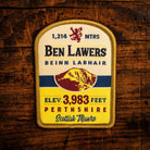 Ben Lawers retro woven patch – highest Munro in Breadalbane, Scotland, whisky label design, iron-on