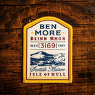 Ben More (Isle of Mull) retro woven patch – only island Munro, Isle of Mull, whisky label design, iron-on
