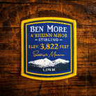 Ben More retro woven patch – Munro on Isle of Mull, Scotland, whisky label design, iron-on backing