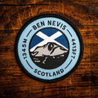 Ben Nevis retro woven patch – highest mountain in Scotland and the UK, iron-on backing, recycled yarn