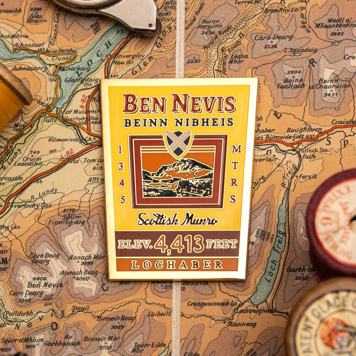 Ben Nevis hard enamel fridge magnet - highest mountain in Scotland, whisky label design