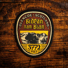 Bidean Nam Bian retro woven patch - highest point in Argyll, Glen Coe Munro, whisky label design, iron-on