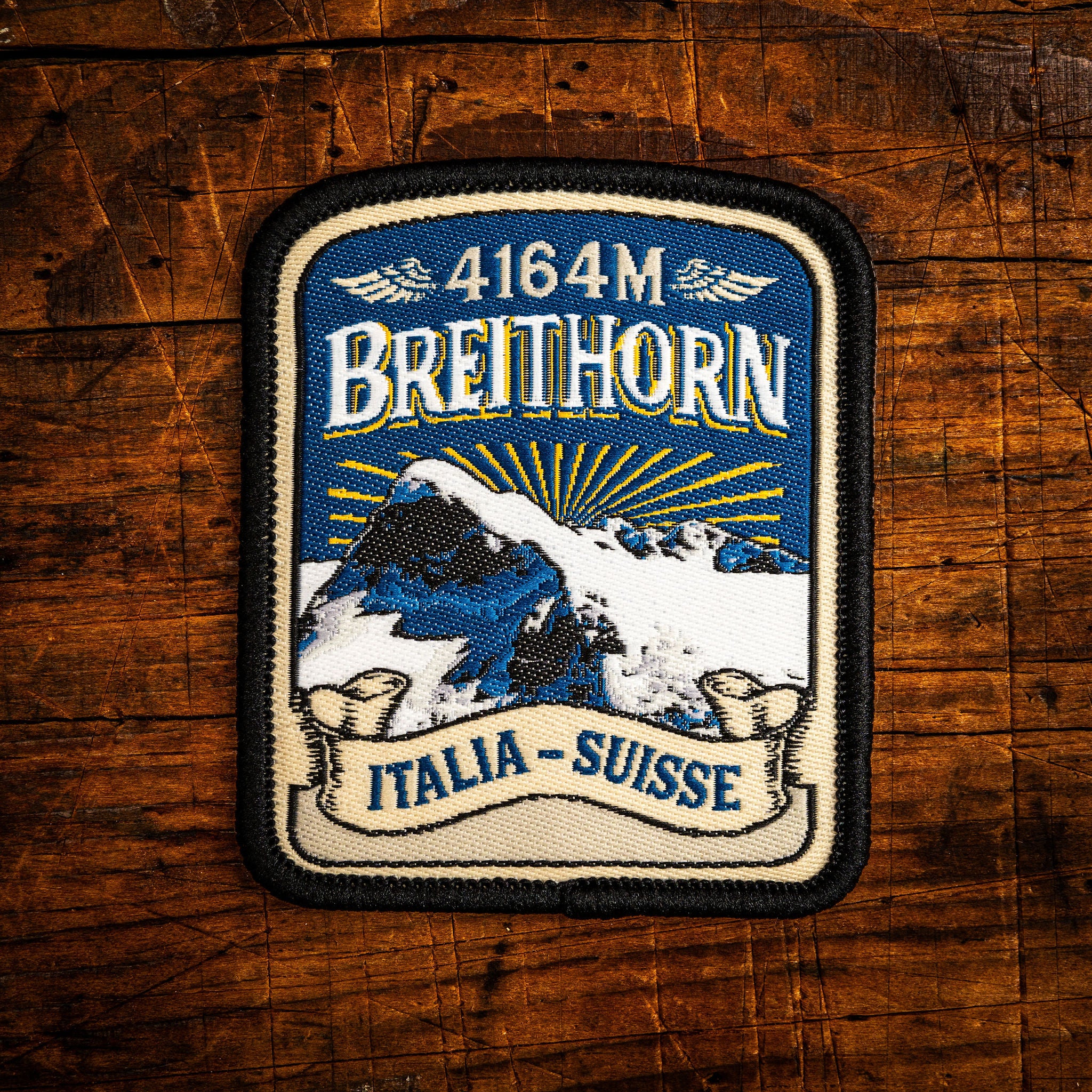 Breithorn retro woven patch – popular Alpine 4000er, Switzerland, iron-on backing, recycled yarn