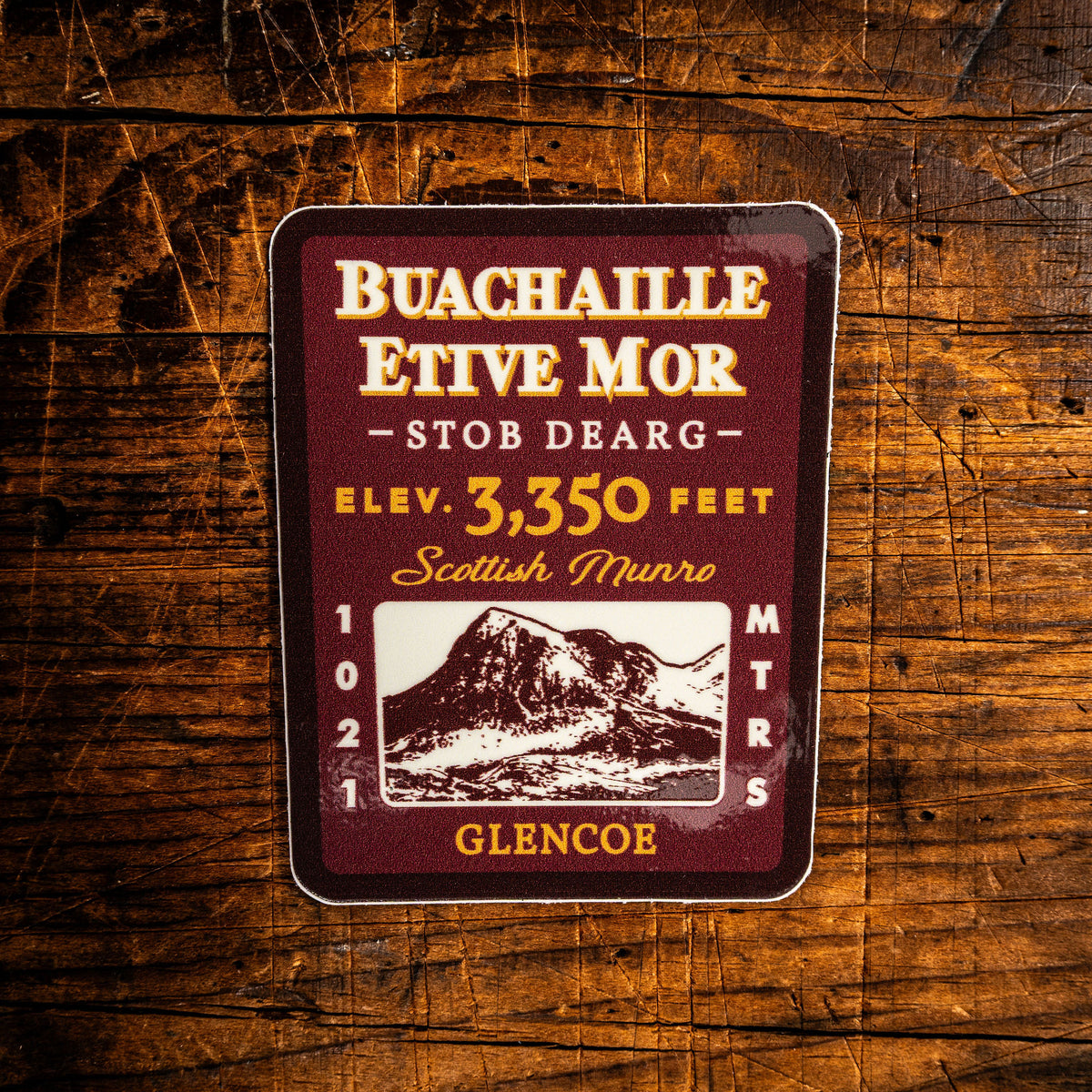 Buachaille Etive Mor waterproof vinyl sticker – 62mm x 62mm, UV resistant, Glen Coe mountain sticker