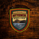 Buttermere retro woven patch - beautiful Lake District lake and village, beer pump clip design, iron-on