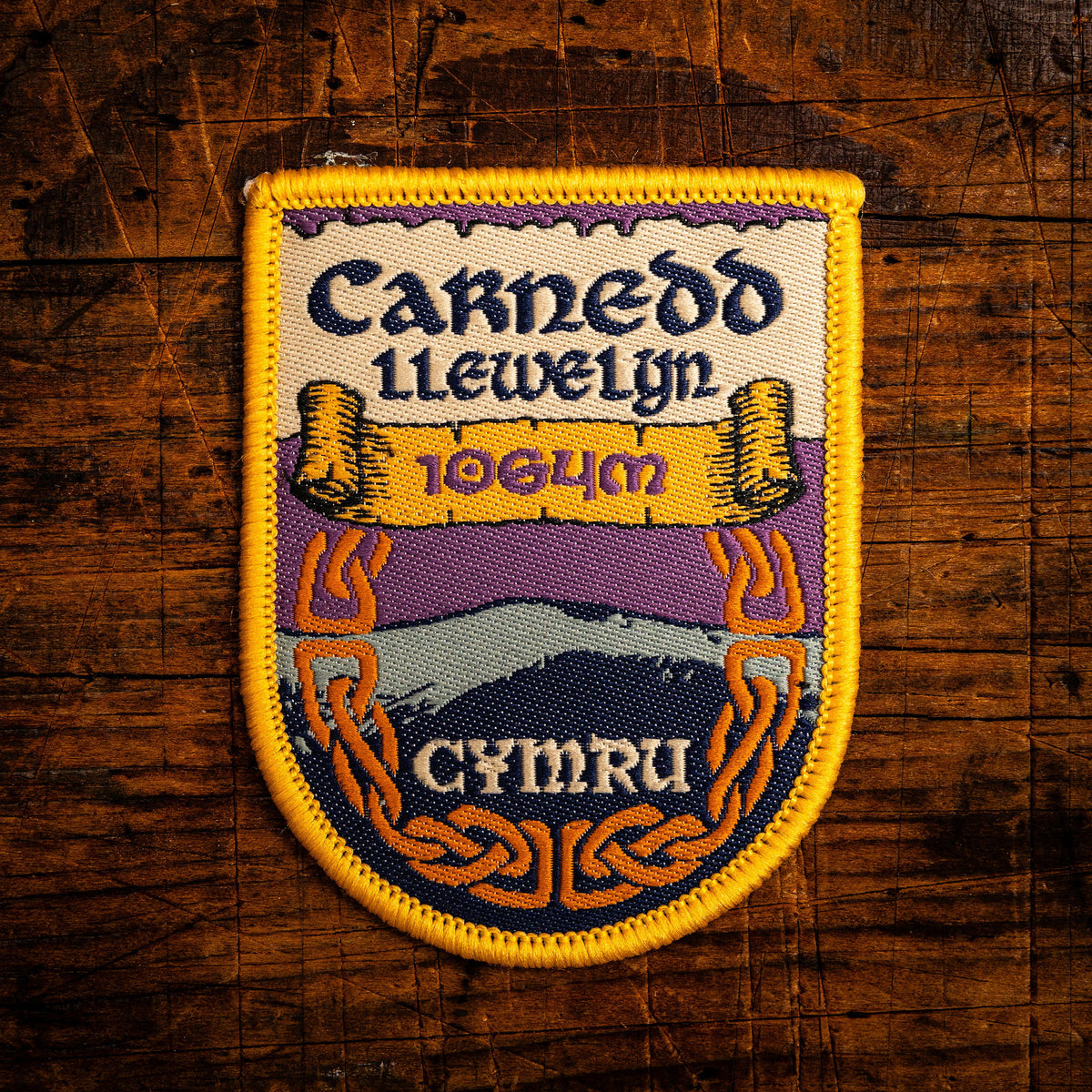 Carnedd Llewelyn Celtic design woven patch – highest point of the Carneddau range in Snowdonia, iron-on