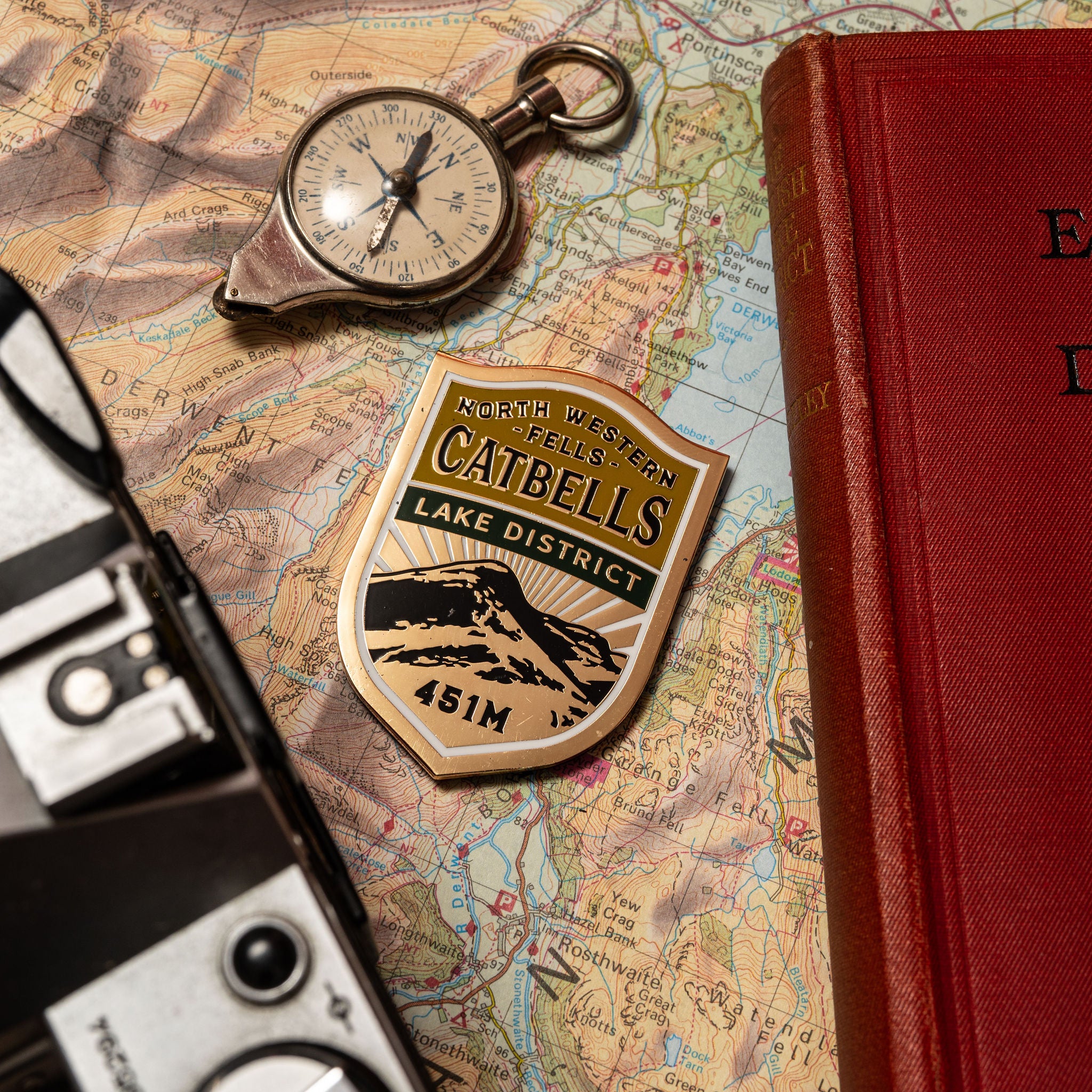 Catbells fridge magnet close-up - hard enamel magnetic keepsake for Lake District fell walkers