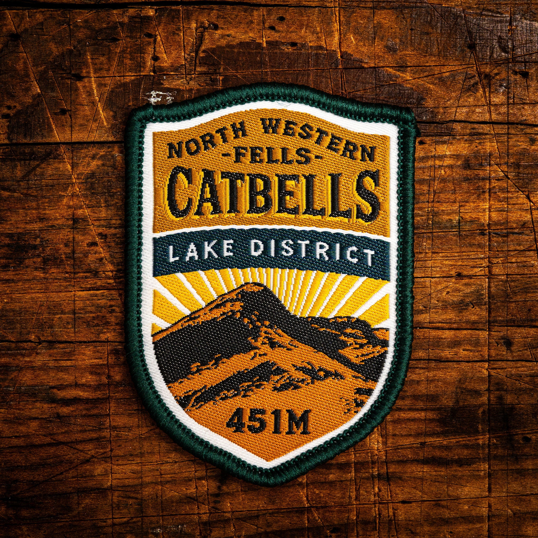 Catbells retro woven patch – North Western Fells Wainwright, Lake District, iron-on backing