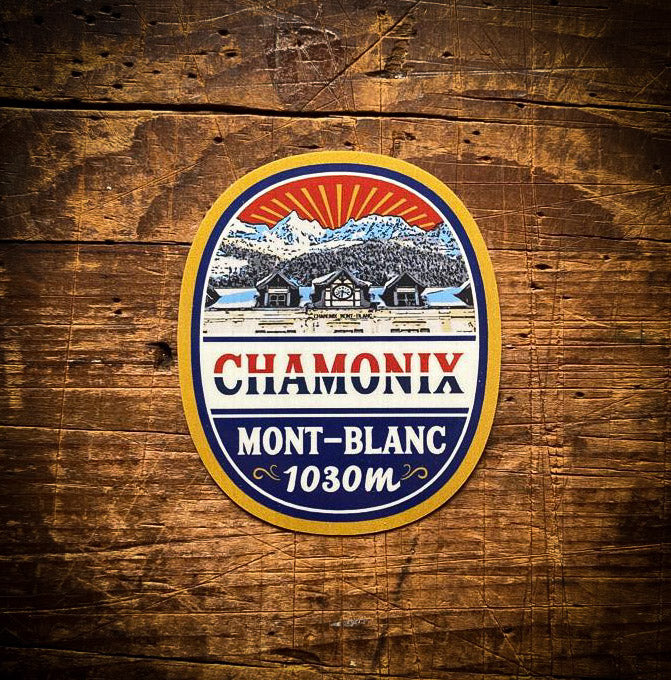 Chamonix waterproof vinyl sticker – 5.3cm x 6.3cm, UV resistant, dishwasher safe, French Alps resort sticker